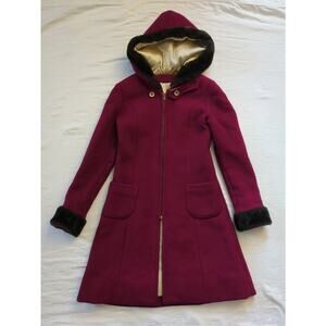 Vintage Handmade Girls Heavy Burgundy Belle Princess Coat Black Faux Fur Hooded